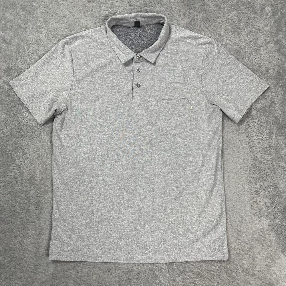 Vuori Polo Shirt Mens Medium* Gray Short Sleeve Jersey Pocket Casual Stretch
